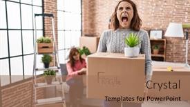  Presentation with anger - Presentation design featuring mother-and-daughter-moving background and a coral colored foreground