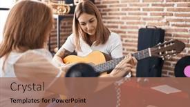  Presentation with music spanish - PPT theme enhanced with mother-and-daughter-musicians-having background and a coral colored foreground