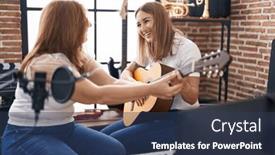  Presentation with guitar class - PPT theme with mother-and-daughter-musicians-having background and a  colored foreground