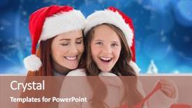  Presentation with daughter mother - Slides consisting of mother and daughter opening gift against blurred snowy landscape background and a coral colored foreground