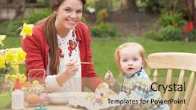  Presentation with eggs egg carton egg box - Colorful theme enhanced with mother and daughter painting easter backdrop and a  colored foreground