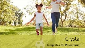  Presentation with dog park dogs plays - Theme having mother and daughter playing soccer background and a yellow colored foreground