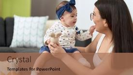  Presentation with doll - Presentation theme having mother-and-daughter-playing background and a coral colored foreground