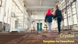  Presentation with walking together - Presentation theme having mother-and-daughter-refugees-walking background and a tawny brown colored foreground