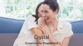  Presentation with sharing - Cool new slide deck with mother and daughter sharing secrets at home in the living room backdrop and a soft green colored foreground