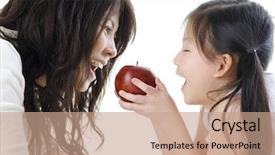  Presentation with sharing - PPT theme having mother and daughter sharing background and a coral colored foreground