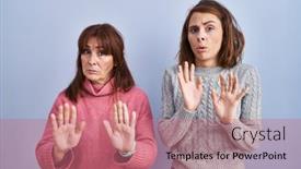  Presentation with forbidden - PPT theme having mother-and-daughter-standing-over background and a coral colored foreground