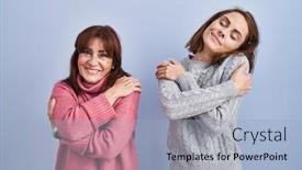  Presentation with mother love - PPT theme consisting of mother-and-daughter-standing-over background and a light blue colored foreground