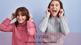  Presentation with ears - PPT theme enhanced with mother-and-daughter-standing-over background and a coral colored foreground