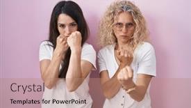  Presentation with fight - Slide set having mother-and-daughter-standing-together background and a  colored foreground