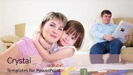  Presentation with album - Slide deck featuring mother and daughter together paint an album and have fun together background and a coral colored foreground