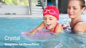  Presentation with training - Beautiful PPT theme featuring mother and daughter training backdrop and a teal colored foreground