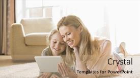  Presentation with using digital tablet - Colorful PPT theme enhanced with mother and daughter using digital backdrop and a coral colored foreground
