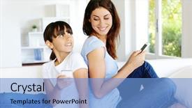  Presentation with mobile phone and germs - Amazing slide deck having mother and daughter using mobile backdrop and a light blue colored foreground