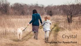  Presentation with dirt - Colorful slide deck enhanced with mother-and-daughter-walking-dog backdrop and a coral colored foreground