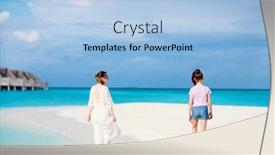  Presentation with white sand - Beautiful PPT theme featuring mother-and-daughter-walking backdrop and a light blue colored foreground
