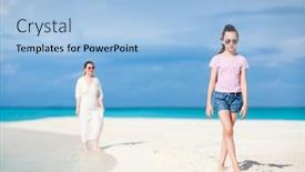  Presentation with beach wedding heart on sand - Slides with mother-and-daughter-walking background and a light blue colored foreground