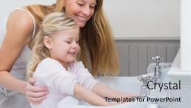  Presentation with hand washing - Beautiful PPT theme featuring mother and daughter washing hand backdrop and a lemonade colored foreground