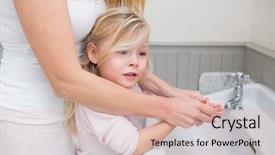  Presentation with surgical hand washing - Beautiful PPT theme featuring mother and daughter washing hands backdrop and a coral colored foreground