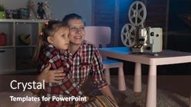  Presentation with vintage movie - Theme having mother-and-daughter-watching-old background and a tawny brown colored foreground