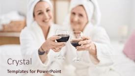  Presentation with drinking glass - Presentation with mother-and-daughter-wearing-bathrobe background and a lemonade colored foreground