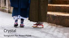  Presentation with daughter - Audience pleasing PPT theme consisting of mother and daughter wearing kimono backdrop and a light gray colored foreground