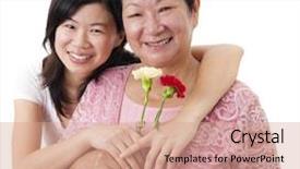  Presentation with mother baby asian breastfeeding - Presentation theme enhanced with mother and daughter with carnation background and a coral colored foreground