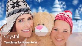  Presentation with daughter mother - Slides having mother and daughter with teddy against blurred winter scene background and a coral colored foreground