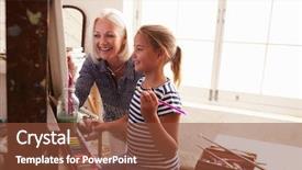  Presentation with working mother - Colorful slide set enhanced with mother and daughter working backdrop and a tawny brown colored foreground