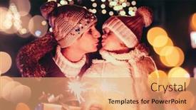  Presentation with christmas lights - PPT theme having mother and daughter on the christmas market with lights background and a coral colored foreground