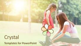  Presentation with flare - Beautiful PPT layouts featuring mother and daughter in the park asian family outdoor lifestyle morning with sun flare backdrop and a cream colored foreground