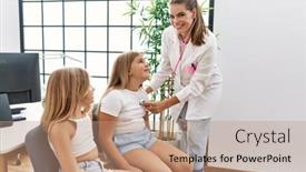  Presentation with heart medical - Presentation featuring mother-and-daughters-doctor background and a coral colored foreground