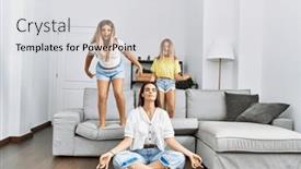  Presentation with childs - Presentation design with mother-and-daughters-having-relax background and a light gray colored foreground