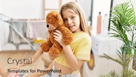  Presentation with teddy bear - Slide deck featuring mother-and-daughters-holding-soft background and a coral colored foreground