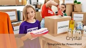  Presentation with working mother - Presentation design featuring mother-and-daughters-wearing-volunteer background and a coral colored foreground
