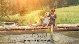  Presentation with forest bridge - Amazing slide deck having mother-and-douther-hikers backdrop and a coral colored foreground