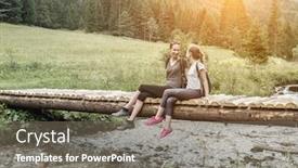  Presentation with forest bridge - PPT theme consisting of mother-and-douther-hikers background and a gray colored foreground