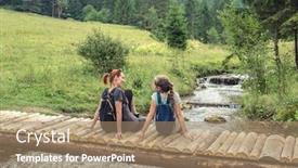 Presentation with forest bridge - PPT theme with mother-and-douther-hikers background and a coral colored foreground