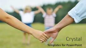  Presentation with caring hands - PPT theme consisting of child care - mother and father hands caring background and a yellow colored foreground