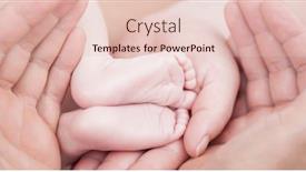  Presentation with newborn baby - Colorful slide set enhanced with mother and father hands holding feets of newborn baby closeup backdrop and a lemonade colored foreground