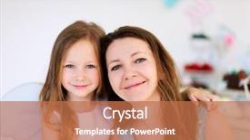  Presentation with birthday party - PPT theme consisting of mother and her adorable little daughter on a birthday party background and a coral colored foreground