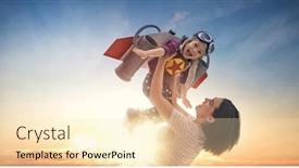  Presentation with spaceman - Cool new slide deck with mother-and-her-child-playing backdrop and a lemonade colored foreground