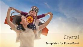  Presentation with spaceman - Colorful slide set enhanced with mother-and-her-child-playing backdrop and a lemonade colored foreground