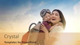  Presentation with spaceman - Theme having mother-and-her-child-playing background and a yellow colored foreground