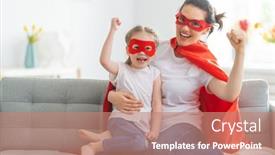  Presentation with mother child - PPT theme consisting of mother-and-her-child-playing background and a coral colored foreground