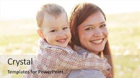  Presentation with mother child - Colorful PPT theme enhanced with mother and her child playing backdrop and a coral colored foreground