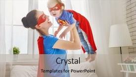  Presentation with child superhero - Theme enhanced with mother and her child playing background and a mint green colored foreground