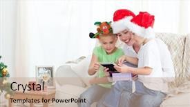  Presentation with group of children in christmas - PPT theme having mother and her children looking background and a coral colored foreground