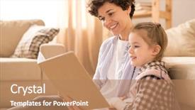  Presentation with open book page - Beautiful slide set featuring mother and her cute diligent backdrop and a coral colored foreground