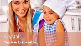  Presentation with baking cookies - Audience pleasing slides consisting of mother and her daughter baking cookies on table kitchen mother learn kid cook at home kitchen backdrop and a coral colored foreground